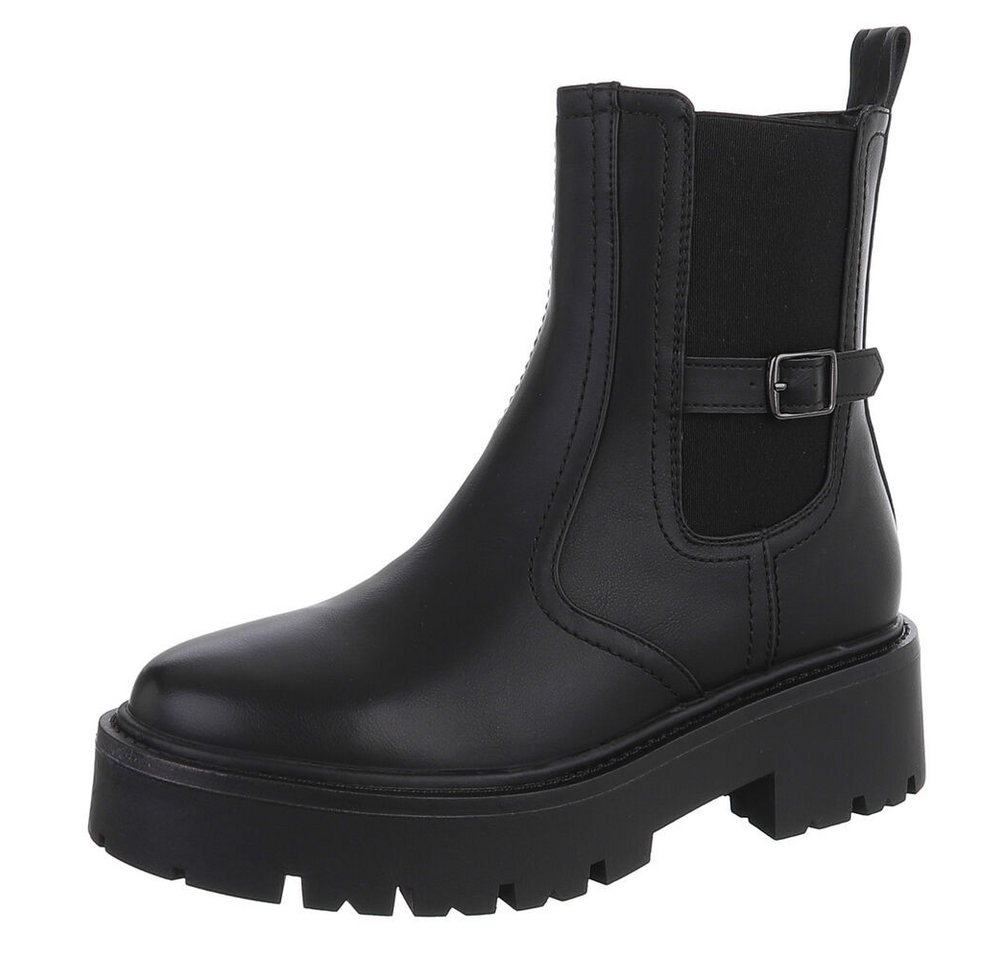 Ital-Design Stylische Chelsea-Boots mit Riemen für Damen Plateaustiefelette (90598672) Blockabsatz Stiefeletten in Schwarz