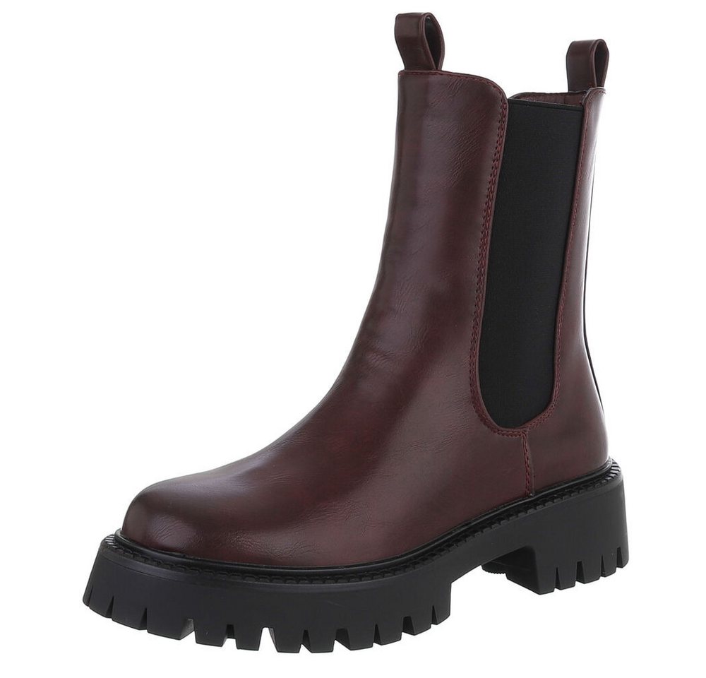 Ital-Design Stylische Damen Boots mit erhöhtem Absatz und Komfort Plateaustiefelette (90598549) Blockabsatz Stiefeletten in Weinrot