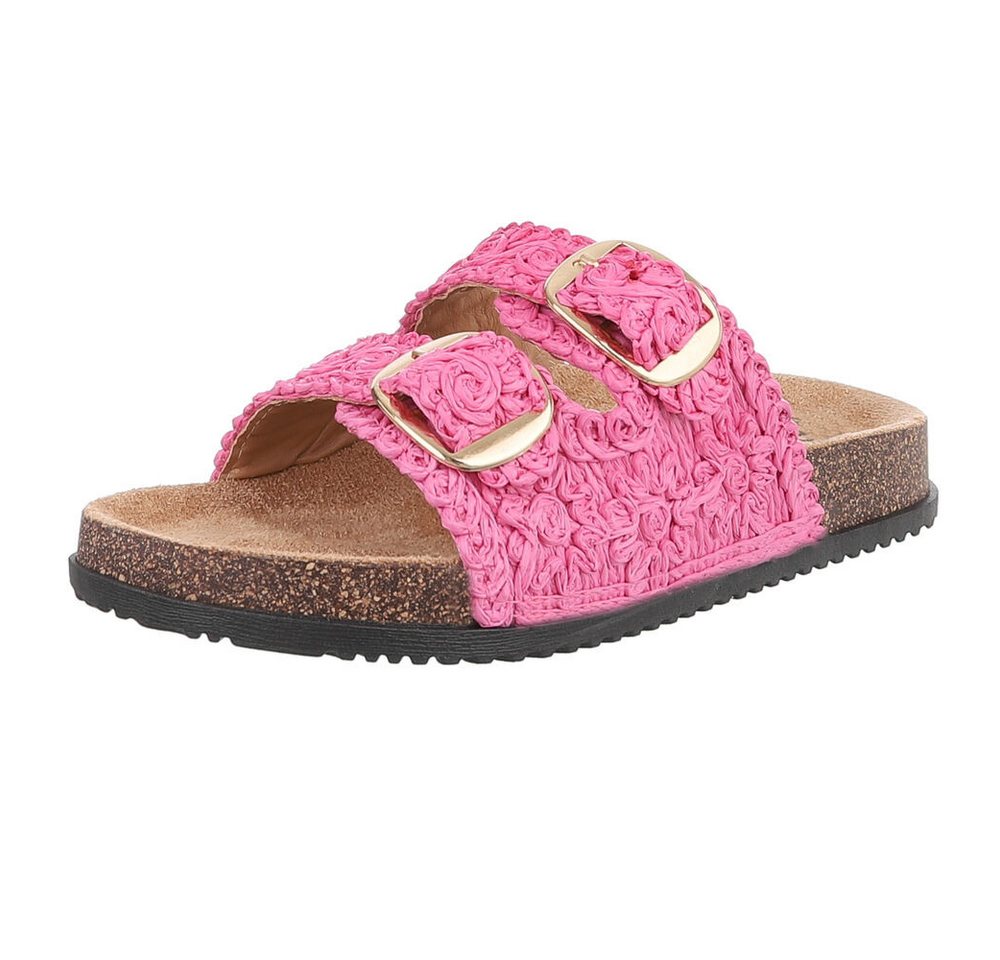 Ital-Design Stylische Damen Sandalen mit Doppelschnalle für den Sommer Pantolette (89852739) Flach Pantoletten in Pink
