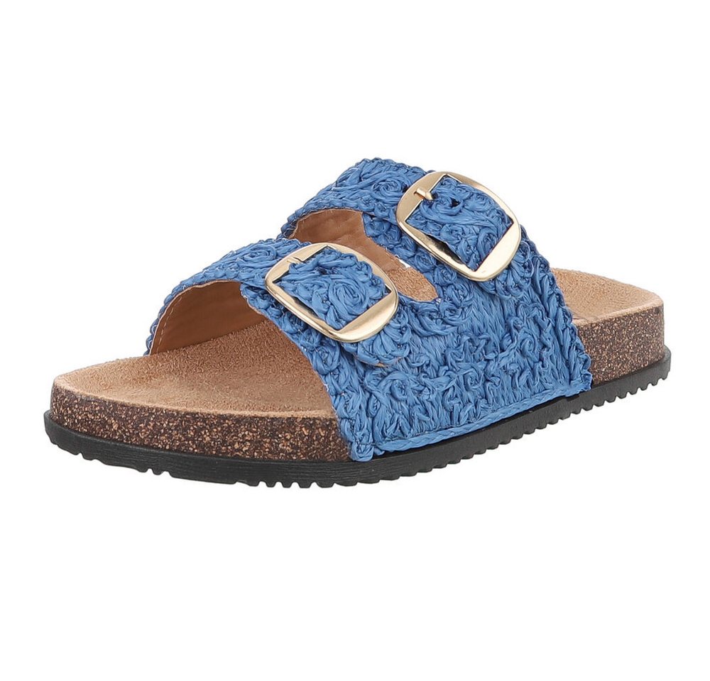 Ital-Design Stylische Damen Sandalen mit Doppelschnalle für den Sommer Pantolette (89852752) Flach Pantoletten in Blau