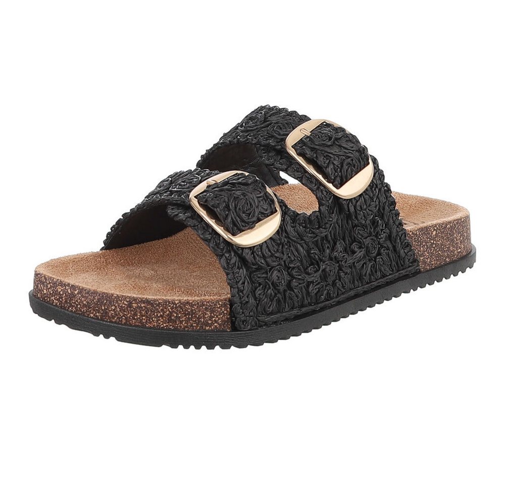 Ital-Design Stylische Damen Sandalen mit Doppelschnalle für den Sommer Pantolette (89852762) Flach Pantoletten in Schwarz