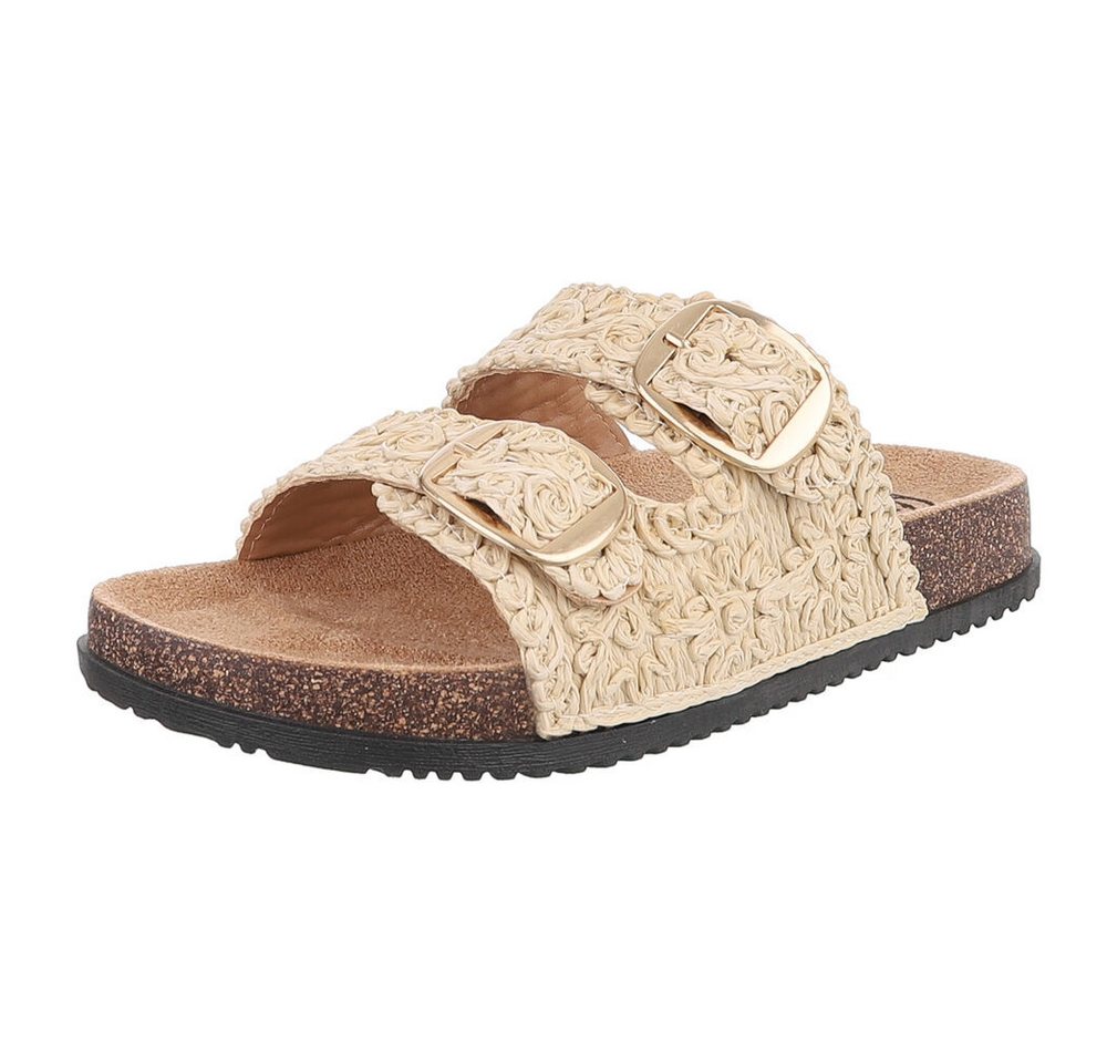 Ital-Design Stylische Damen Sandalen mit Doppelschnalle für den Sommer Pantolette (89852766) Flach Pantoletten in Beige