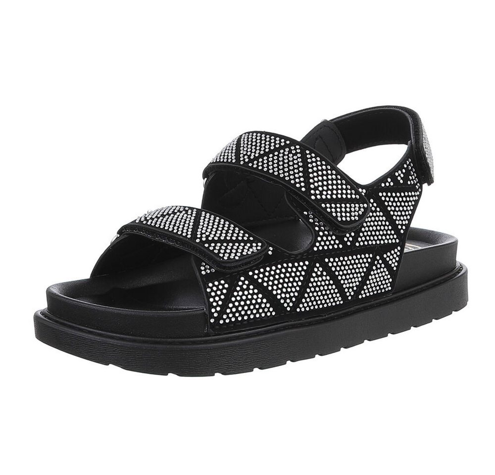 Ital-Design Stylische Damen Sandalen mit Klettverschluss und Komfort Riemchensandalette (89542581) Flach Plateausandaletten in Schwarz