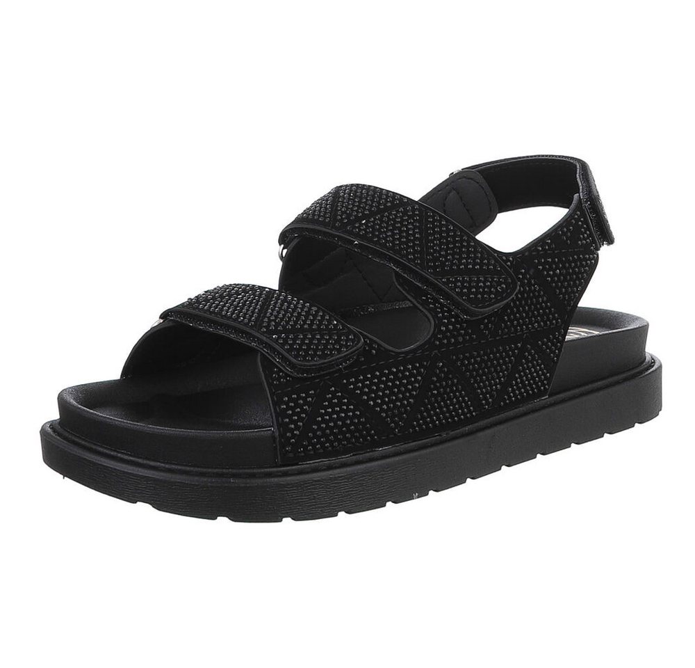 Ital-Design Stylische Damen Sandalen mit Klettverschluss und Komfort Riemchensandalette (89542584) Flach Plateausandaletten in Schwarz