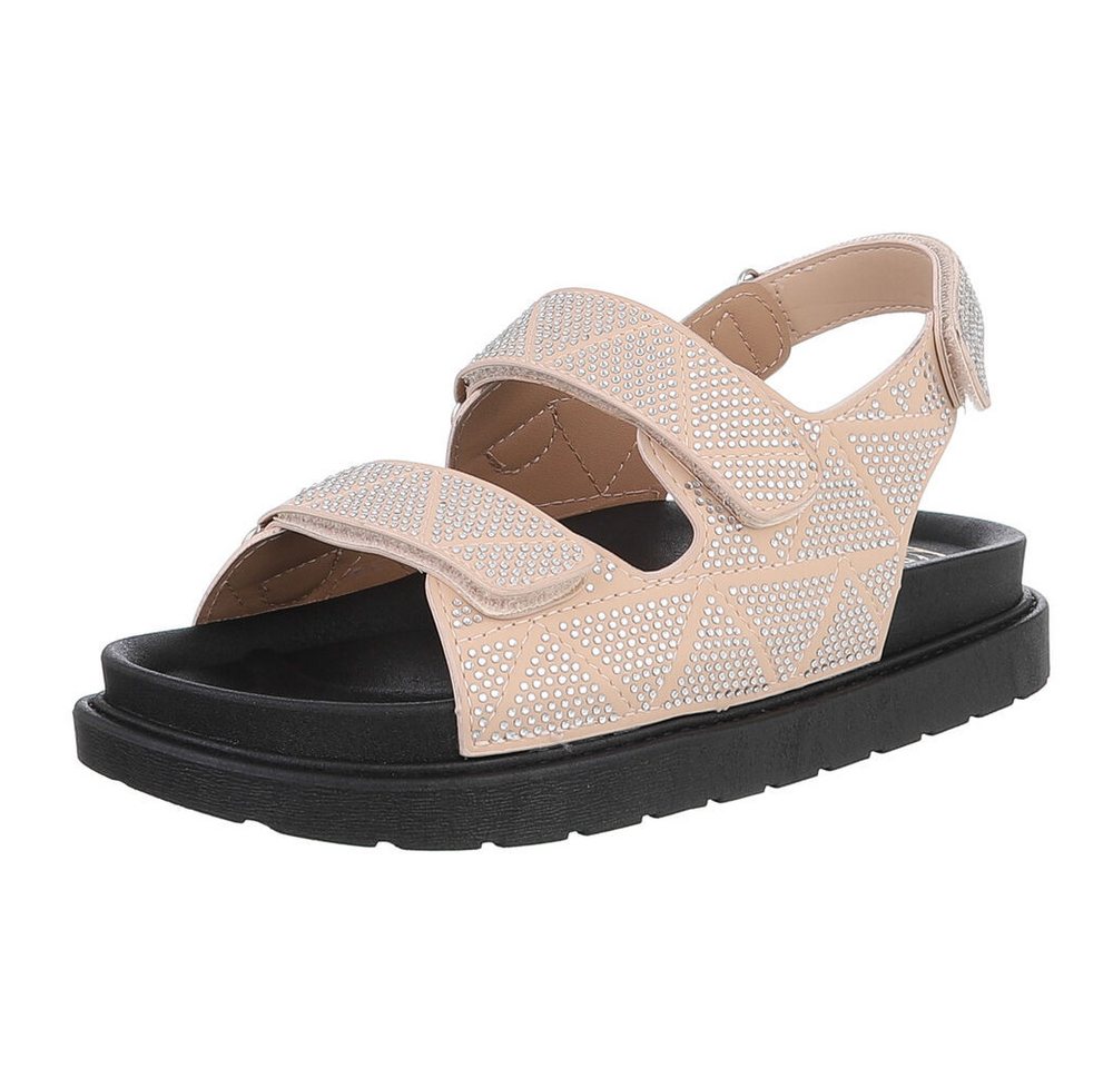 Ital-Design Stylische Damen Sandalen mit Klettverschluss und Komfort Riemchensandalette (89542588) Flach Plateausandaletten in Beige