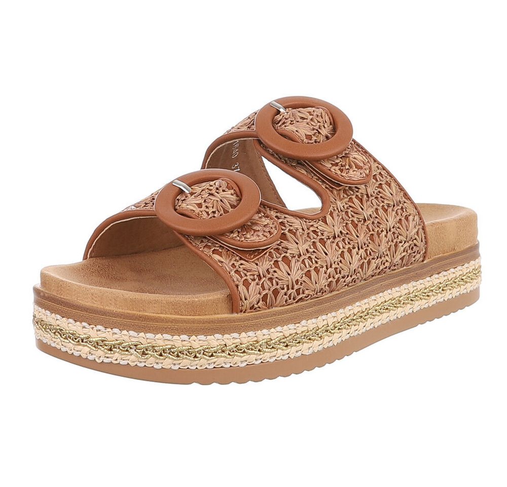 Ital-Design Stylische Damen-Sandalen mit Komfort und modischen Details Plateausandaletten (89372914) Keilabsatz/Wedge Keilsandaletten in Camel