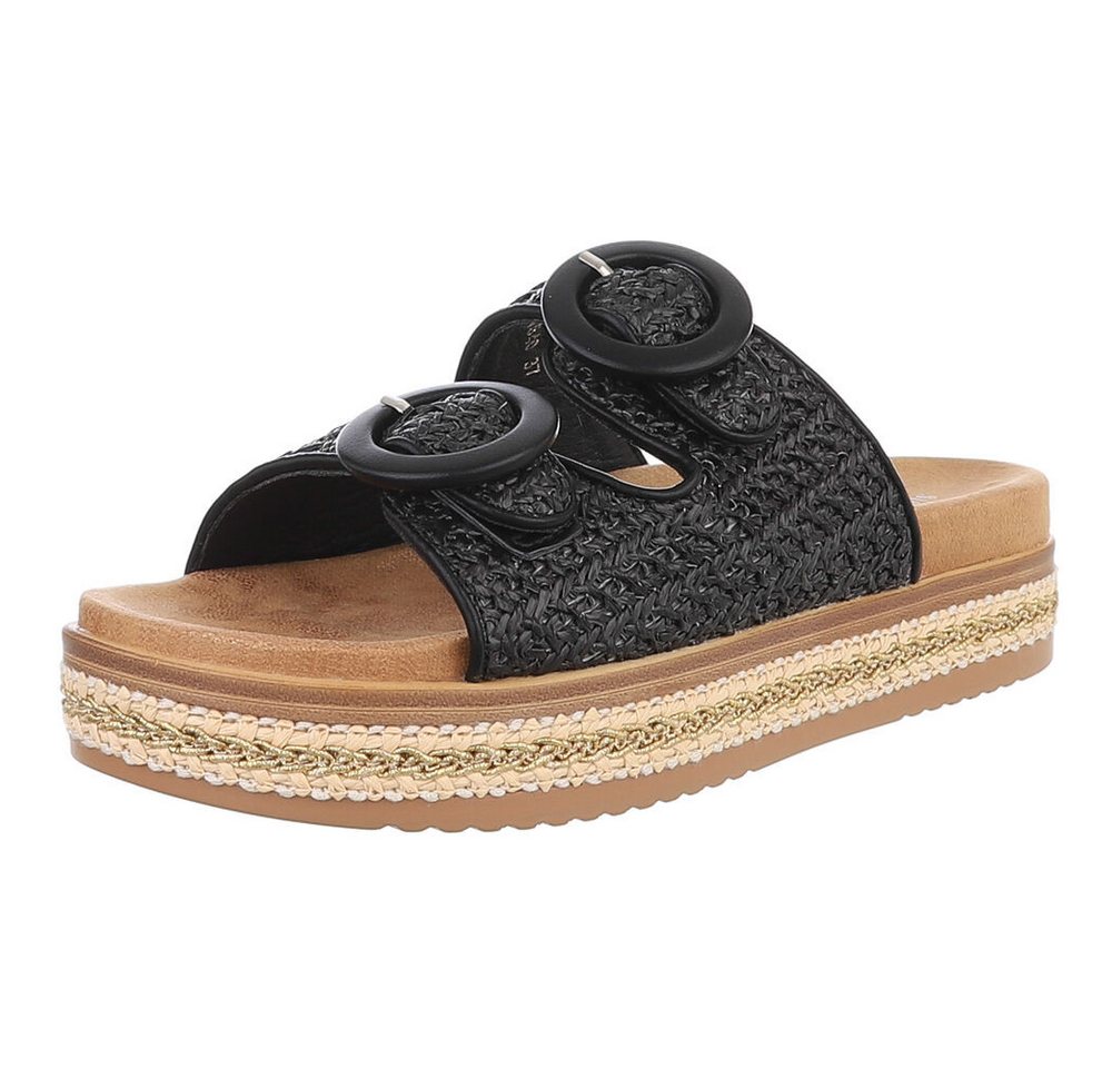 Ital-Design Stylische Damen-Sandalen mit Komfort und modischen Details Plateausandaletten (89372918) Keilabsatz/Wedge Keilsandaletten in Schwarz