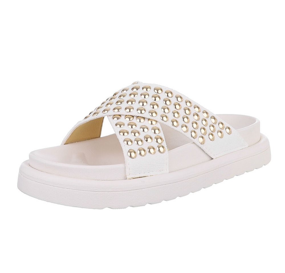 Ital-Design Stylische Damen-Sandalen mit Nieten für Freizeit und Alltag Plateausandaletten (89542355) Flach Pantoletten in Weiß