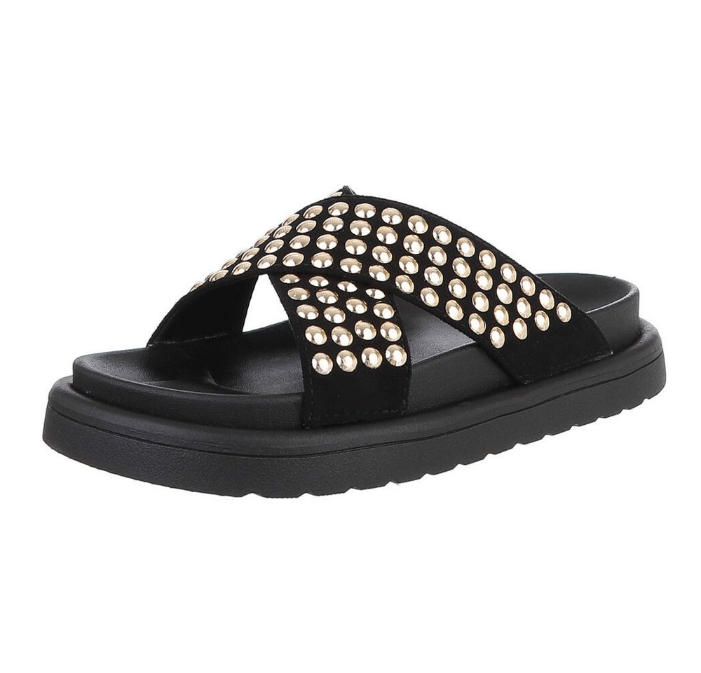 Ital-Design Stylische Damen-Sandalen mit Nieten für Freizeit und Alltag Plateausandaletten (89542366) Flach Pantoletten in Schwarz