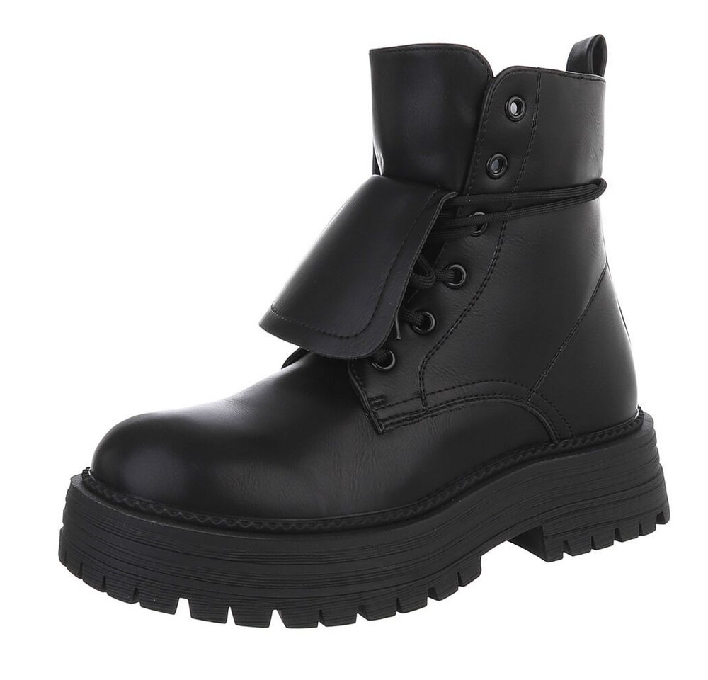 Ital-Design Stylische Damen-Schnürboots mit praktischem Klappdesign Schnürstiefelette (90169556) Blockabsatz Stiefeletten in Schwarz