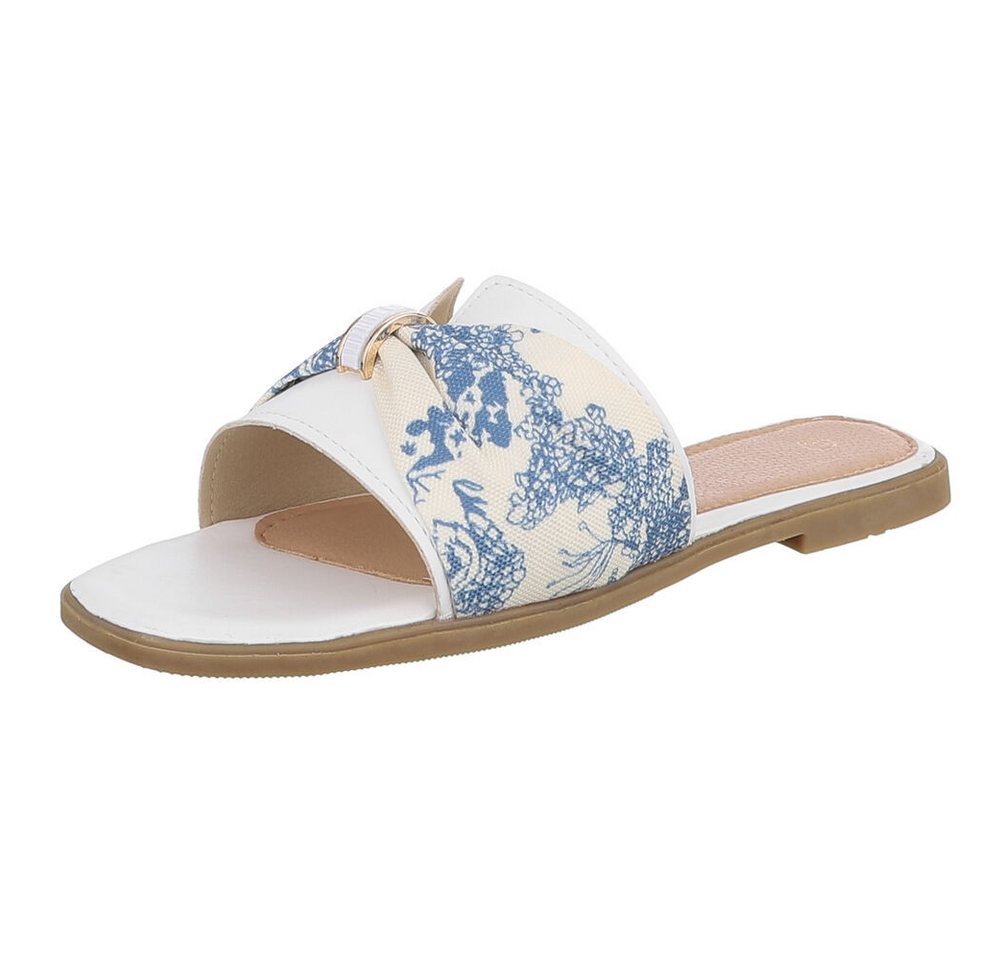 Ital-Design Stylische Damen Slipper mit Goldakzent für den Sommer Pantolette (89542739) Blockabsatz Pantoletten in Weiß
