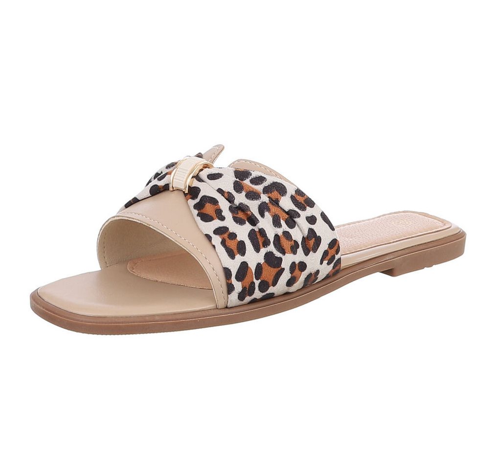 Ital-Design Stylische Damen Slipper mit Goldakzent für den Sommer Pantolette (89542746) Blockabsatz Pantoletten in Beige