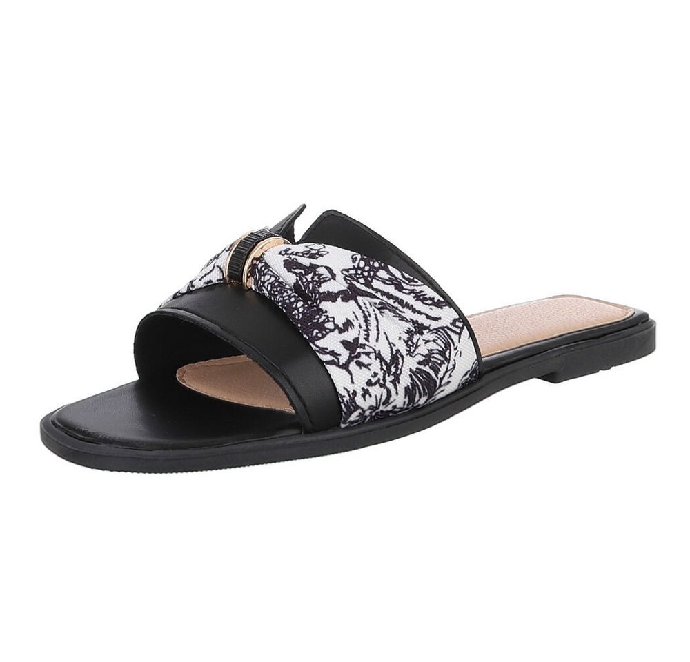 Ital-Design Stylische Damen Slipper mit Goldakzent für den Sommer Pantolette (89542760) Blockabsatz Pantoletten in Schwarz