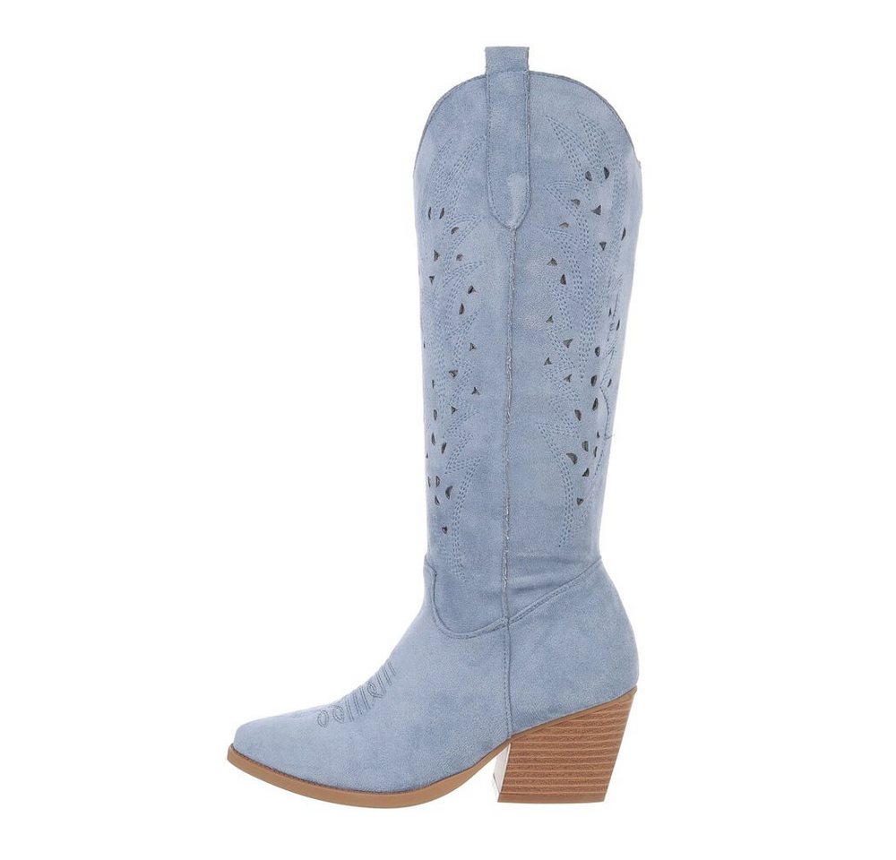 Ital-Design Stylische Damen Stiefel mit Cut-Out-Design und Absatz Westernstiefel (85757852) Blockabsatz Western- & Bikerstiefel in Blau
