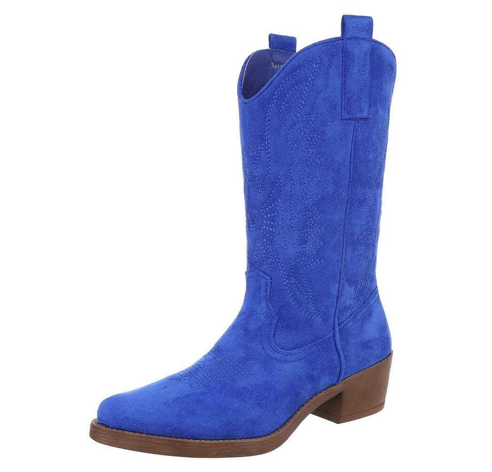 Ital-Design Stylische Damen-Stiefel mit Kunstvollen Details für Herbst Westernstiefel (89938016) Blockabsatz Stiefel in Blau