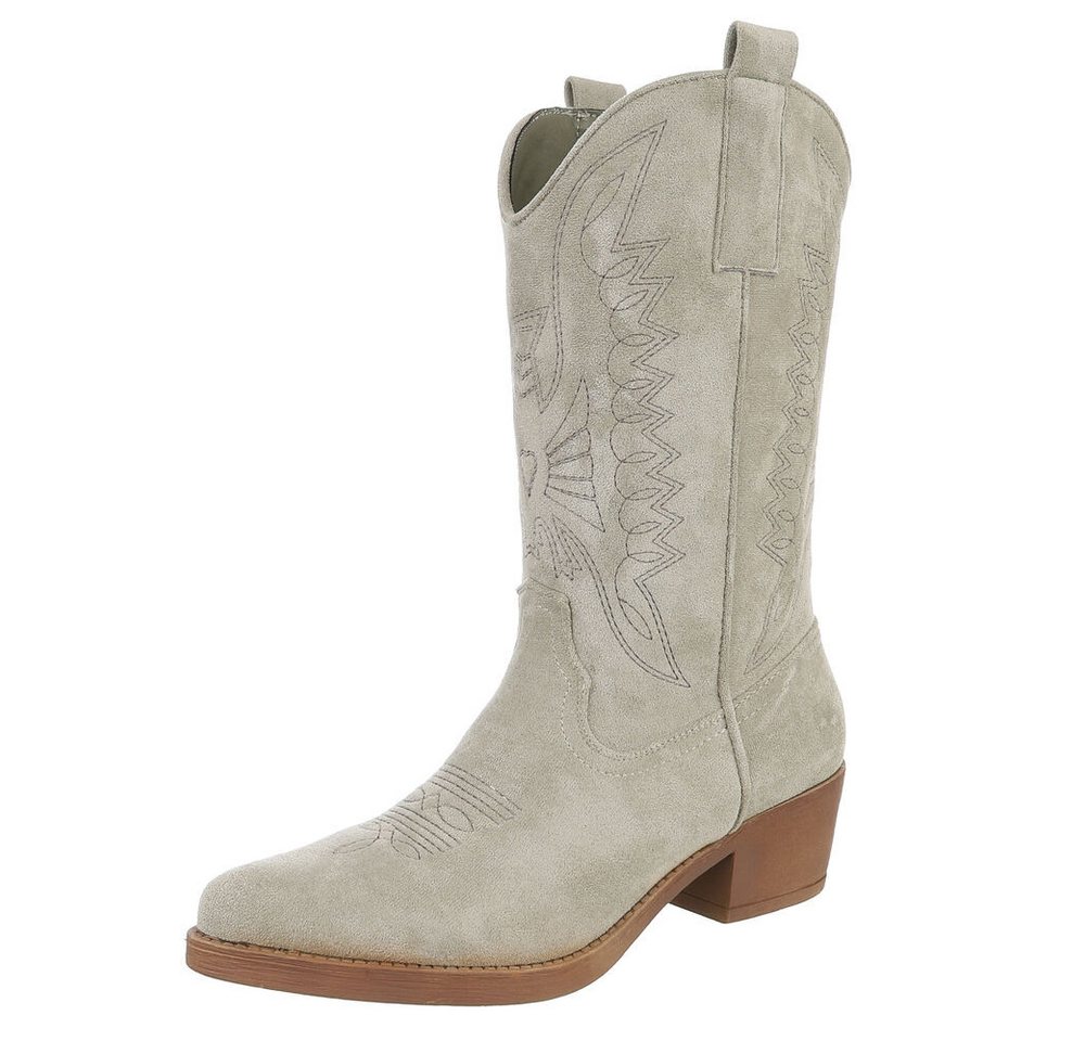 Ital-Design Stylische Damen-Stiefel mit Kunstvollen Details für Herbst Westernstiefel (89938019) Blockabsatz Stiefel in Hellgrün