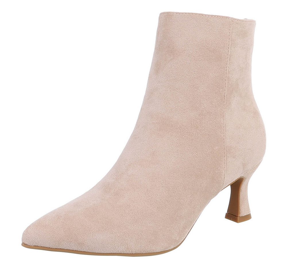 Ital-Design Stylische Damen-Stiefeletten mit Stickdetails für Alltag Stiefelette (91409464) Pfennig-/Stilettoabsatz Stiefeletten in Beige