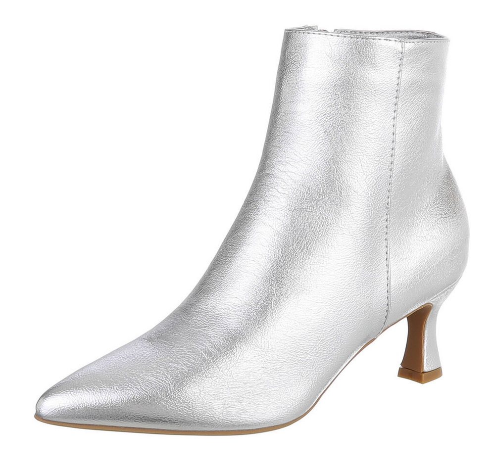 Ital-Design Stylische Damen-Stiefeletten mit Stickdetails für Alltag Stiefelette (91409470) Pfennig-/Stilettoabsatz Stiefeletten in Silber
