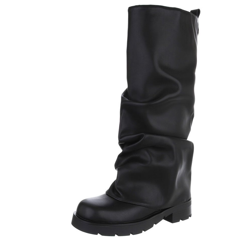 Ital-Design Stylische Faltstiefel für Damen - Komfortabel & Trendig Westernstiefel (90457860) Blockabsatz Flache Stiefel in Schwarz