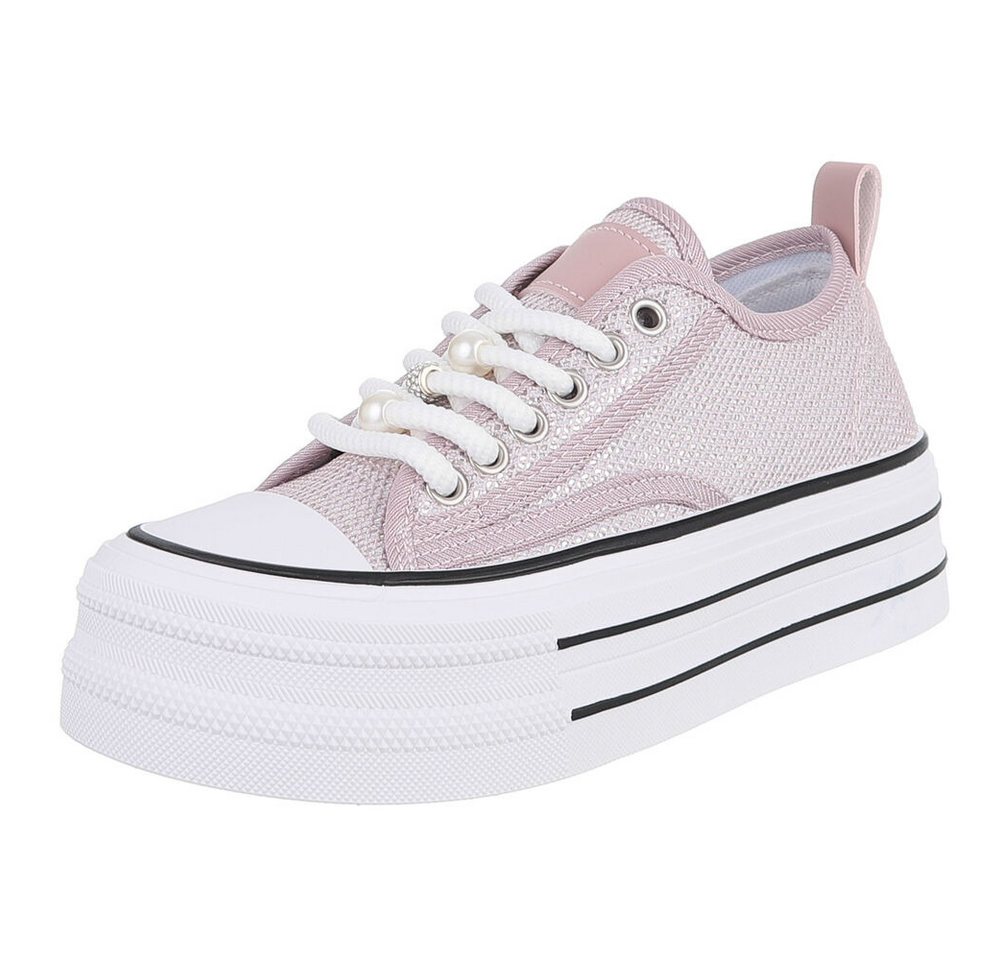 Ital-Design Stylische Plattform-Sneaker mit Perlen-Details für Damen Sneaker (91117312) Flach Sneakers Low in Altrosa