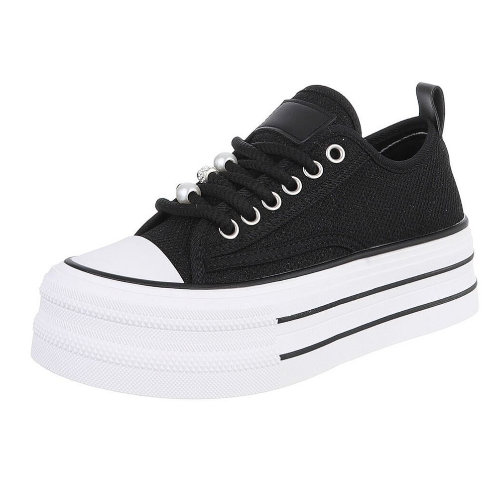 Ital-Design Stylische Plattform-Sneaker mit Perlen-Details für Damen Sneaker (91117320) Flach Sneakers Low in Schwarz