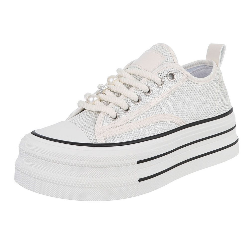 Ital-Design Stylische Plattform-Sneaker mit Perlen-Details für Damen Sneaker (91117325) Flach Sneakers Low in Beige