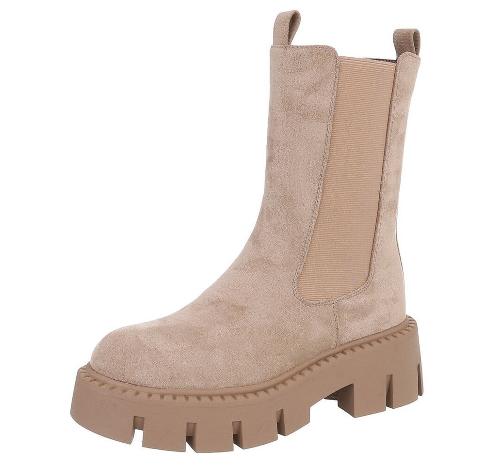 Ital-Design Stylische schwarze Stiefel mit robuster Sohle für Damen Plateaustiefelette (90152871) Blockabsatz Stiefeletten in Hellbraun
