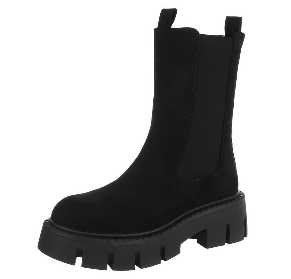 Ital-Design Stylische schwarze Stiefel mit robuster Sohle für Damen Plateaustiefelette (90152878) Blockabsatz Stiefeletten in Schwarz