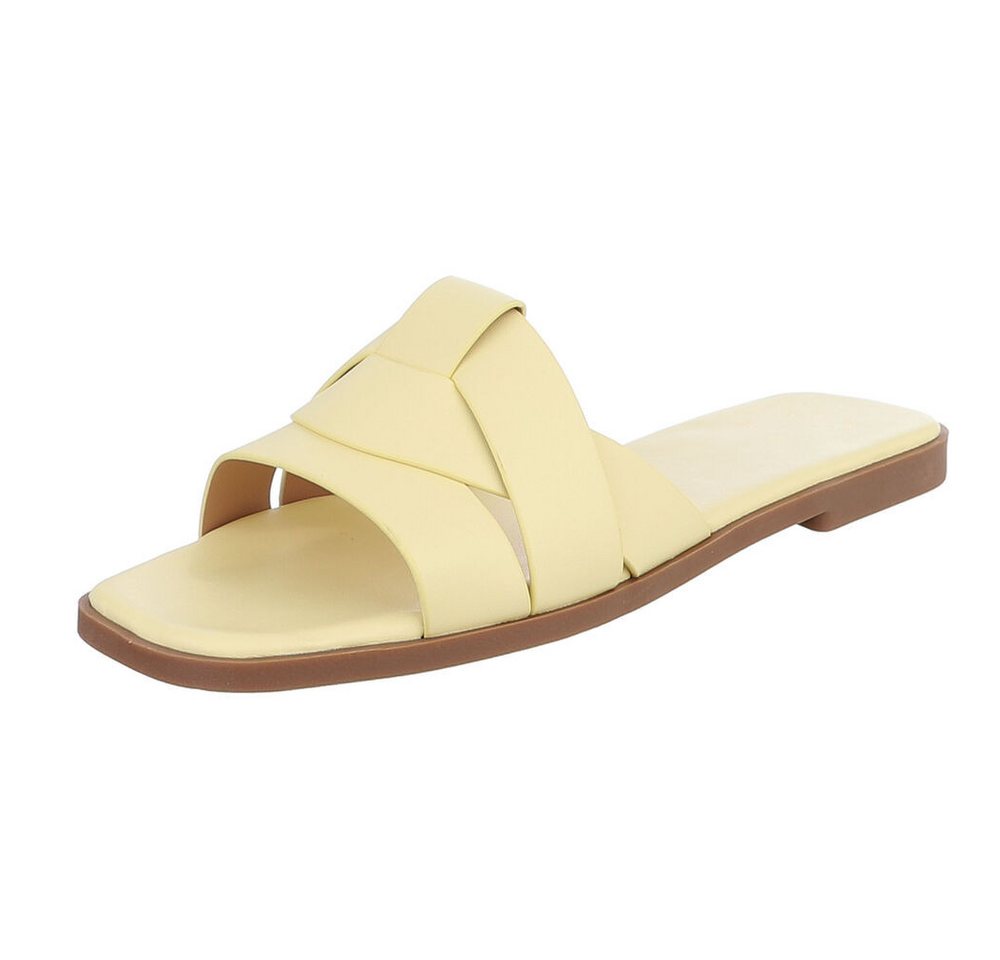 Ital-Design Stylische Slide-Sandalen mit Kreuzband für Damen Pantolette (91117205) Blockabsatz Pantoletten in Gelb