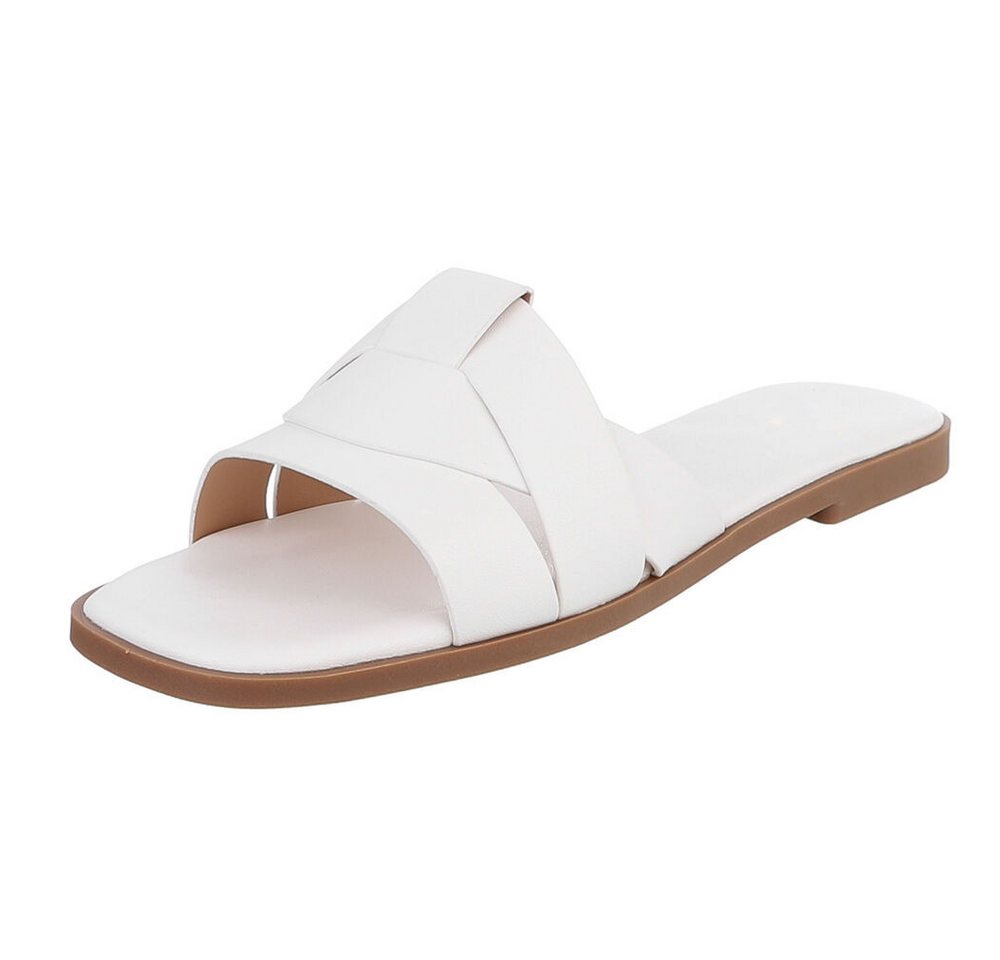 Ital-Design Stylische Slide-Sandalen mit Kreuzband für Damen Pantolette (91117210) Blockabsatz Pantoletten in Weiß