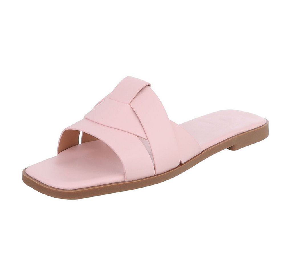 Ital-Design Stylische Slide-Sandalen mit Kreuzband für Damen Pantolette (91117216) Blockabsatz Pantoletten in Rosa