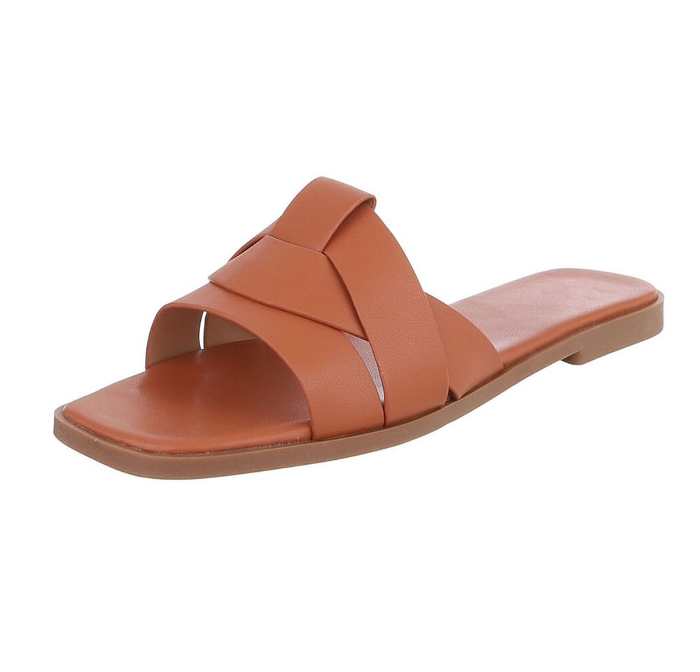 Ital-Design Stylische Slide-Sandalen mit Kreuzband für Damen Pantolette (91117232) Blockabsatz Pantoletten in Camel