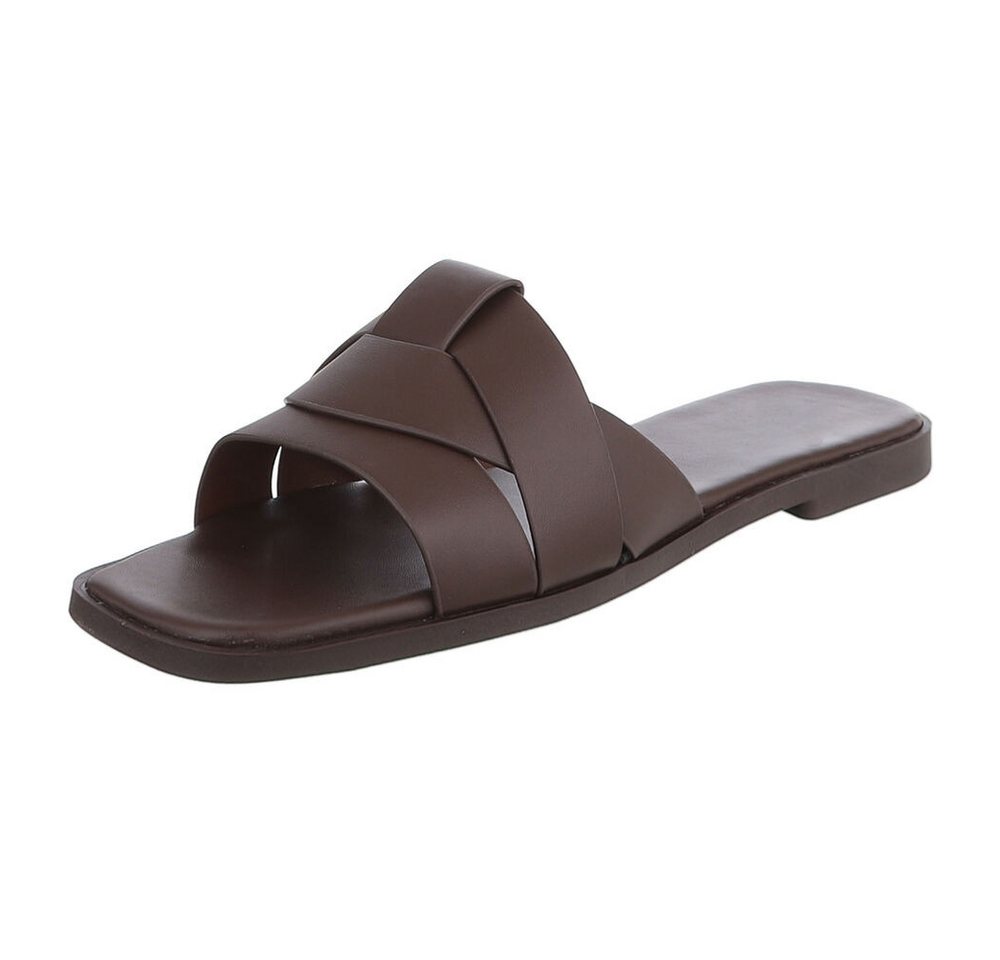 Ital-Design Stylische Slide-Sandalen mit Kreuzband für Damen Pantolette (91117236) Blockabsatz Pantoletten in Braun