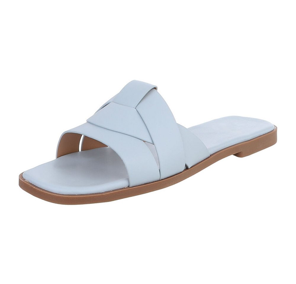 Ital-Design Stylische Slide-Sandalen mit Kreuzband für Damen Pantolette (91117244) Blockabsatz Pantoletten in Hellblau