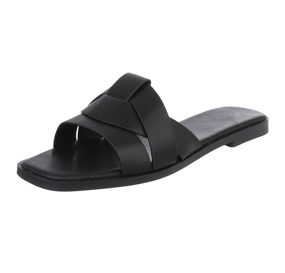 Ital-Design Stylische Slide-Sandalen mit Kreuzband für Damen Pantolette (91117250) Blockabsatz Pantoletten in Schwarz