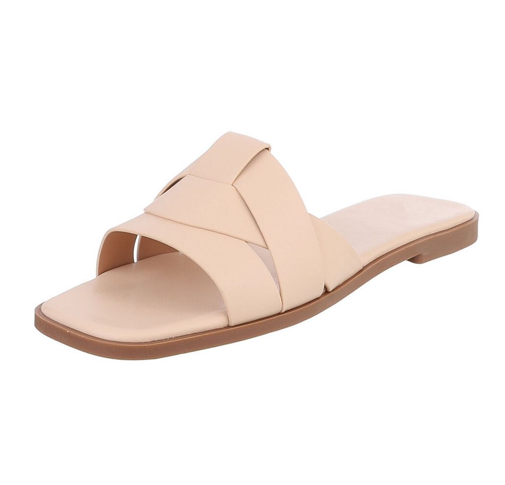 Ital-Design Stylische Slide-Sandalen mit Kreuzband für Damen Pantolette (91117251) Blockabsatz Pantoletten in Beige