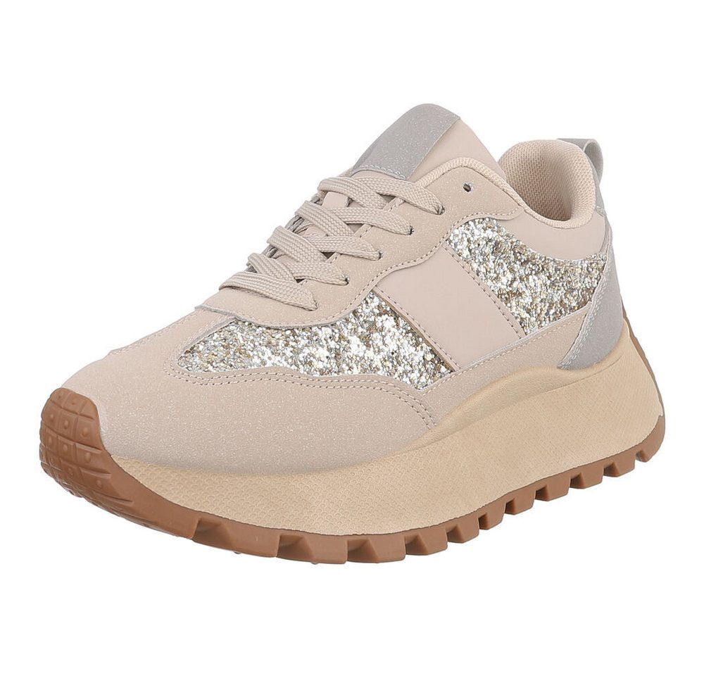 Ital-Design Stylische Sneakers mit Glitzerdetails für Damen Sneaker (90169710) Keilabsatz/Wedge Sneakers Low in Beige