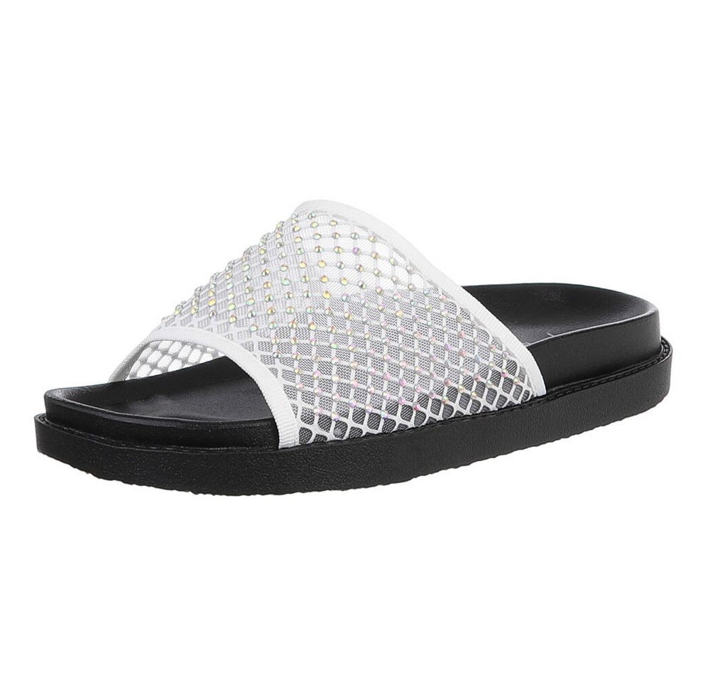Ital-Design Stylische Sommer-Sandalen mit schimmerndem Design für Damen Pantolette (89542814) Flach Pantoletten in Weiß