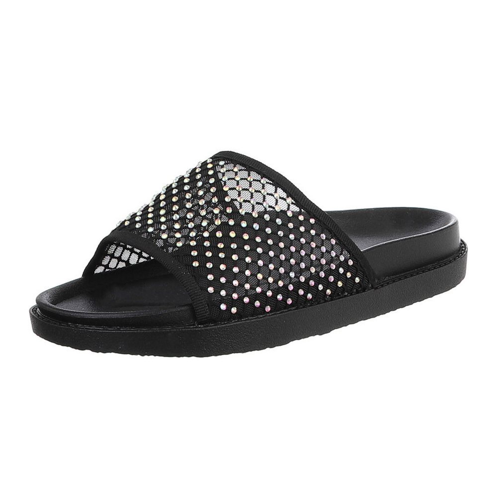 Ital-Design Stylische Sommer-Sandalen mit schimmerndem Design für Damen Pantolette (89542820) Flach Pantoletten in Schwarz