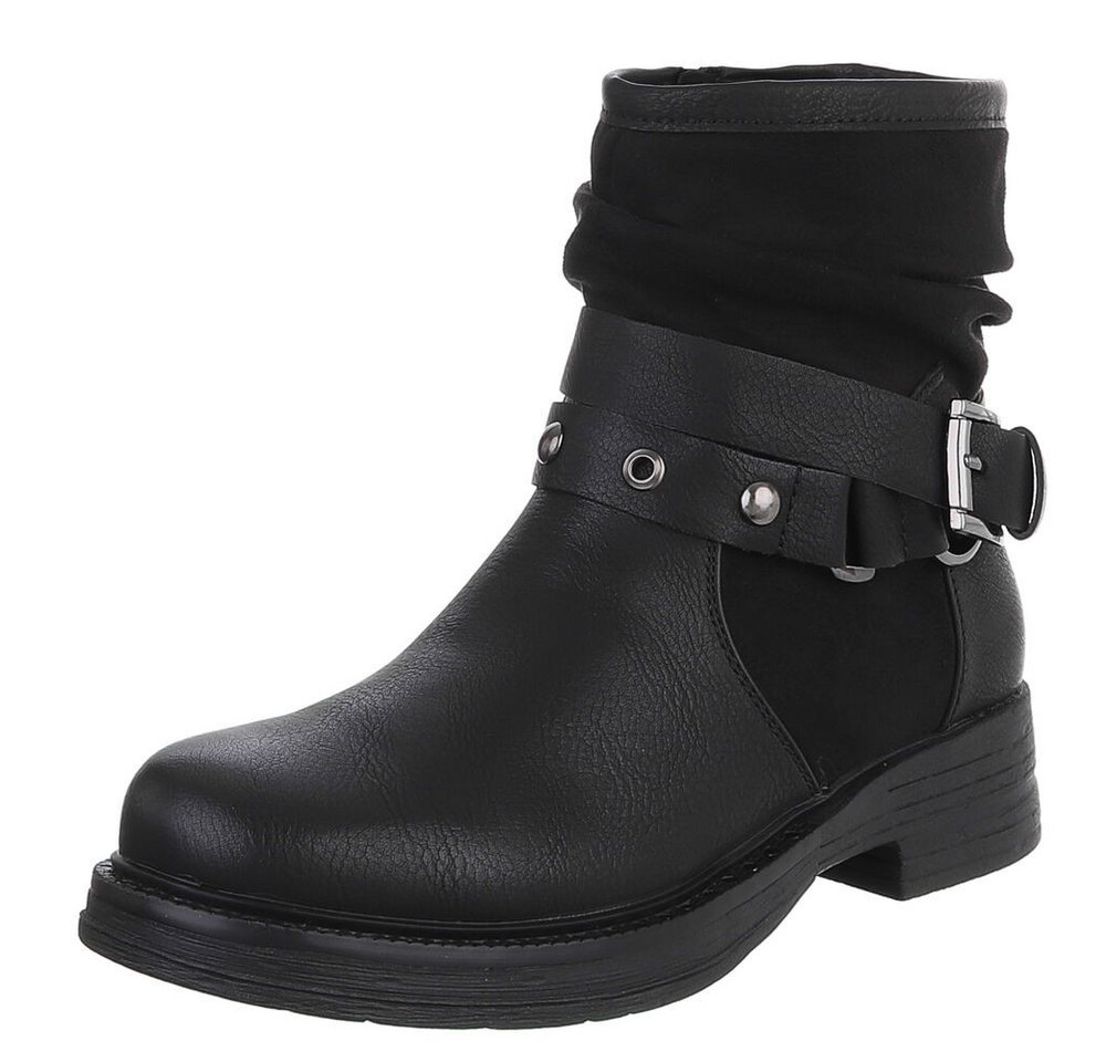 Ital-Design Stylische Stiefelette mit Schnalle für Damen – Alltagslook Stiefelette (90851767) Blockabsatz Western- & Bikerboots in Schwarz