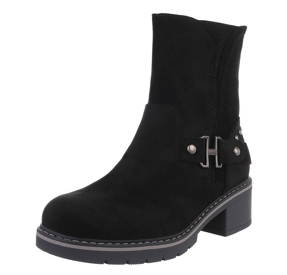 Ital-Design Stylische Stiefeletten für Damen mit Reißverschluss und Komfort Stiefelette (90514972) Blockabsatz Stiefeletten in Schwarz