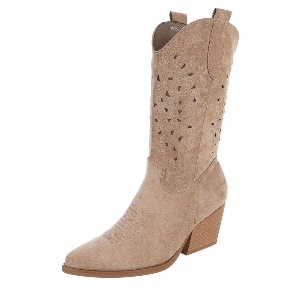 Ital-Design Stylische Stiefeletten mit filigranem Design und Komfort Westernstiefel (91409503) Blockabsatz Stiefel in Hellbraun
