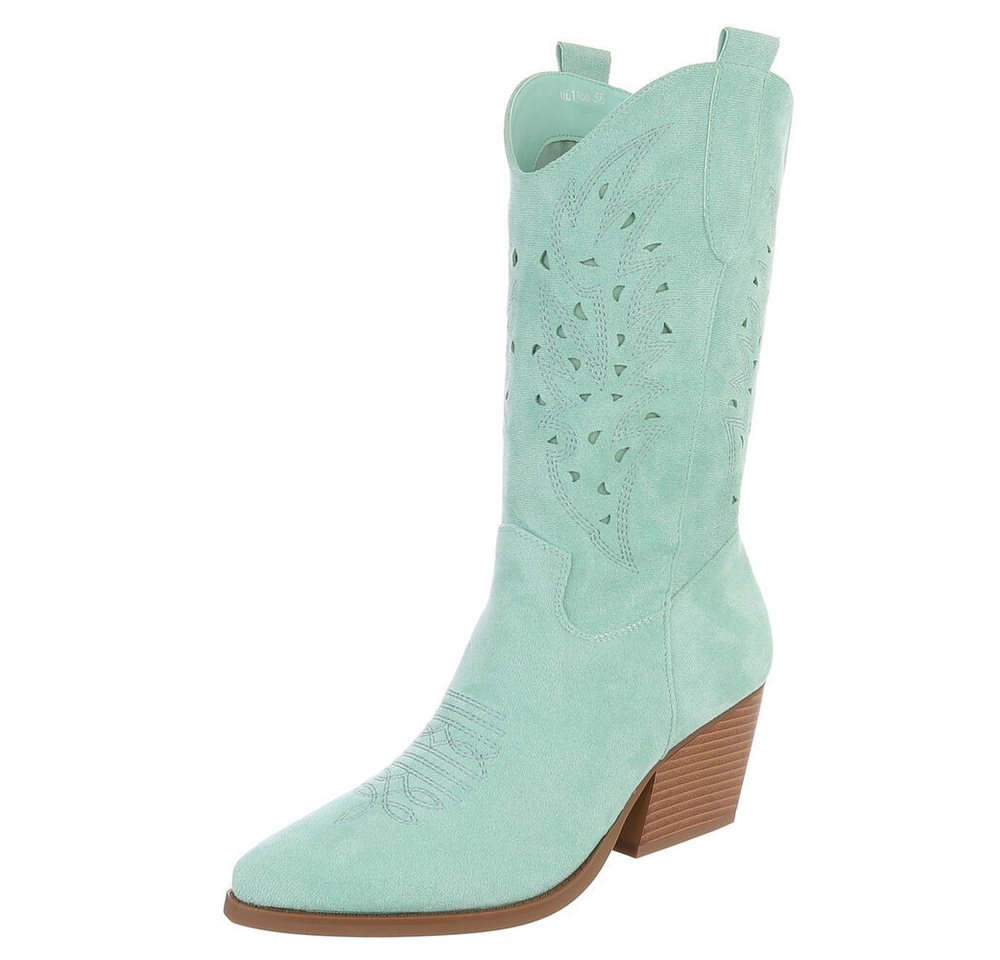 Ital-Design Stylische Stiefeletten mit filigranem Design und Komfort Westernstiefel (91409517) Blockabsatz Stiefel in Hellgrün
