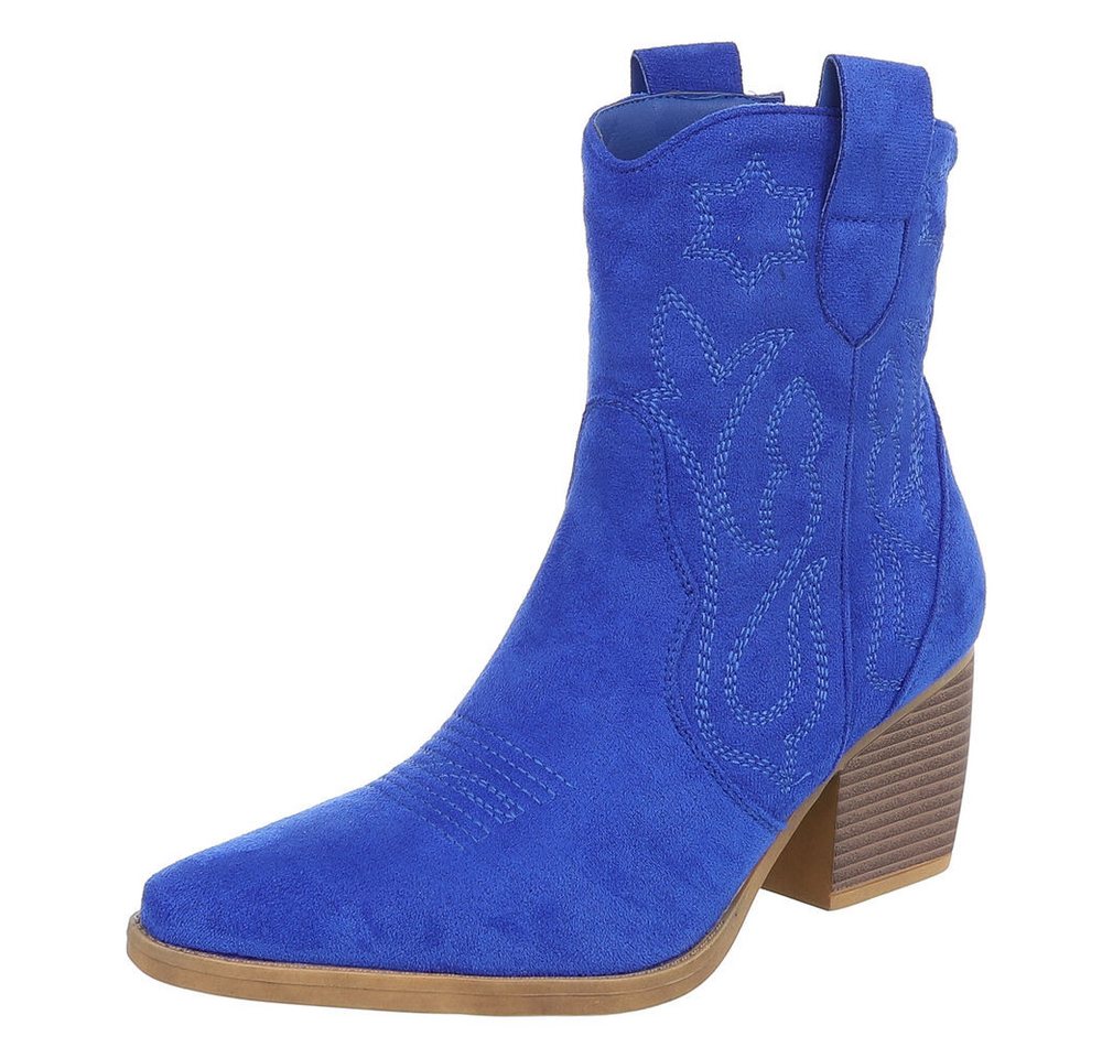 Ital-Design Stylische Westernstiefelette mit Blockabsatz für Damen Westernstiefelette (89937910) Blockabsatz Stiefeletten in Blau