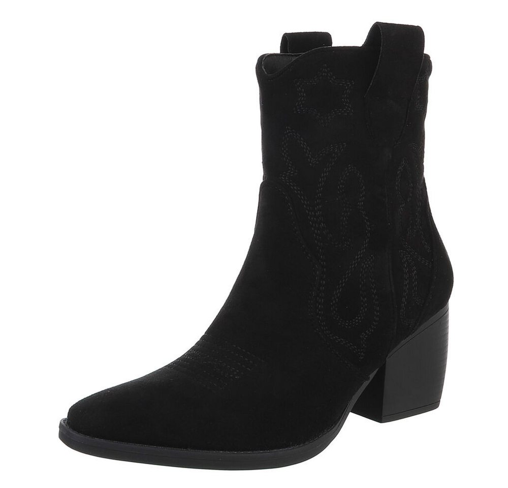 Ital-Design Stylische Westernstiefelette mit Blockabsatz für Damen Westernstiefelette (89937935) Blockabsatz Stiefeletten in Schwarz