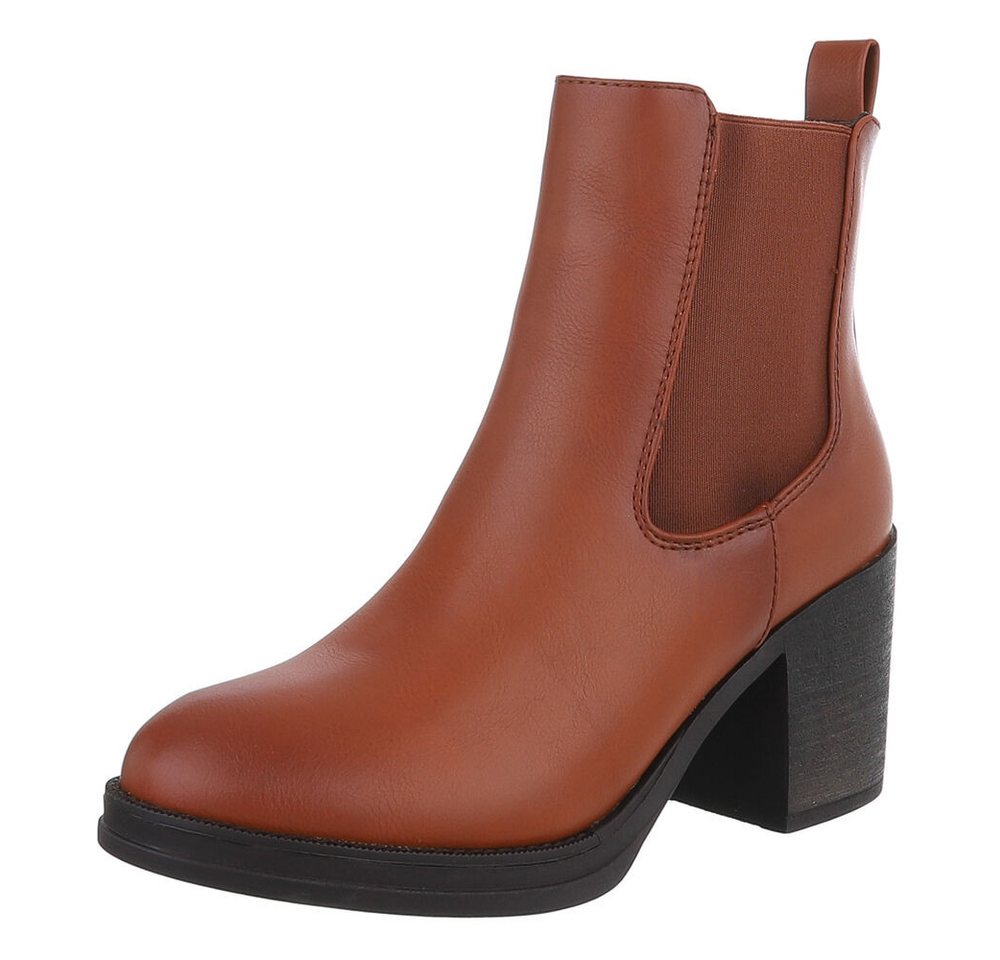 Ital-Design Stylischer Chelsea Boot mit Blockabsatz für Damen High-Heel-Stiefelette (90482615) Blockabsatz Stiefeletten in Camel