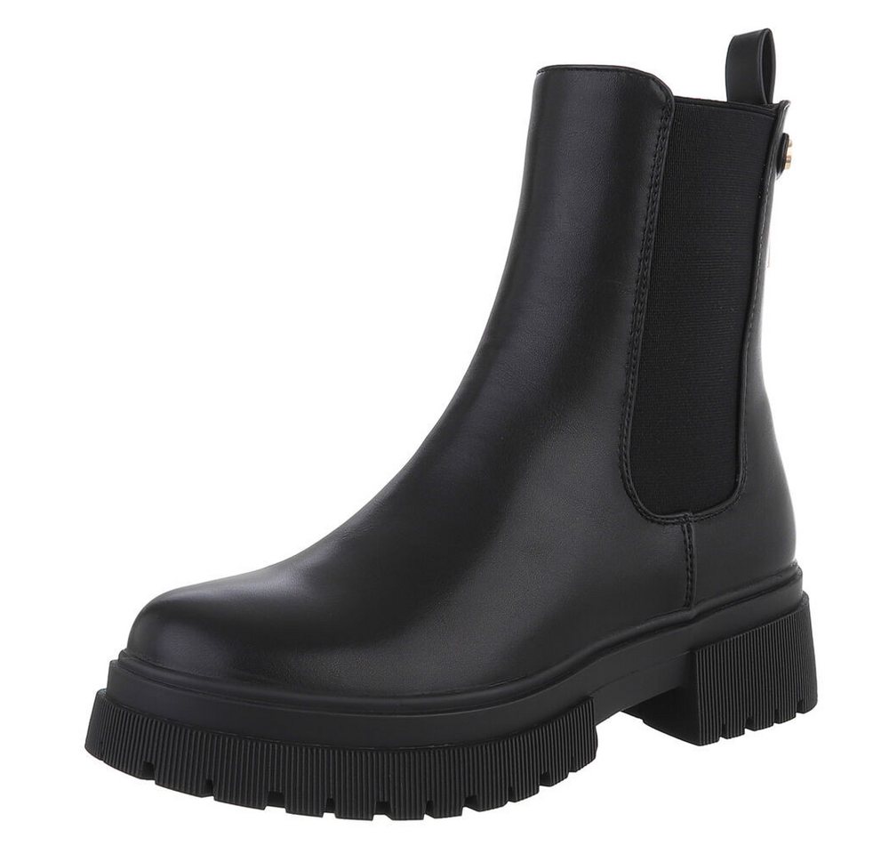 Ital-Design Stylischer Chelsea Boot mit elastischen Einsätzen für Damen Plateaustiefelette (90515138) Blockabsatz Stiefeletten in Schwarz