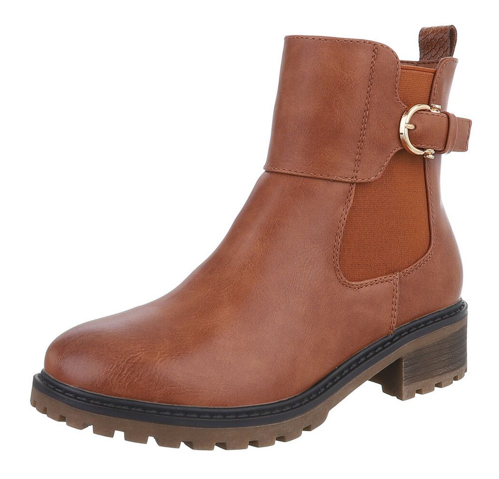 Ital-Design Stylischer Damen-Stiefel mit Komfort und eleganten Details Chelseaboots (90482596) Blockabsatz Stiefeletten in Camel