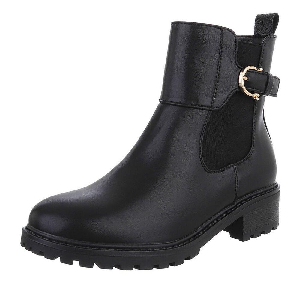 Ital-Design Stylischer Damen-Stiefel mit Komfort und eleganten Details Chelseaboots (90482601) Blockabsatz Stiefeletten in Schwarz
