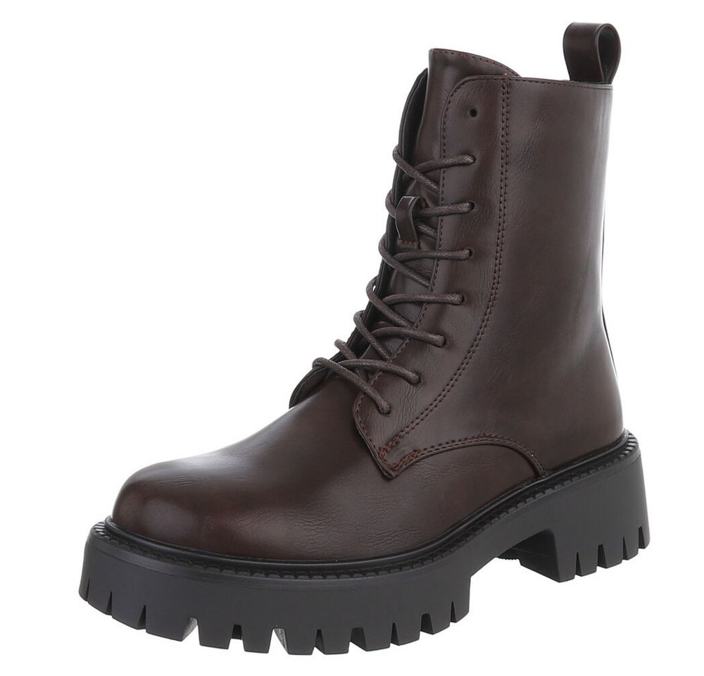 Ital-Design Stylischer Damenstiefel mit robuster Sohle für Wintertage Plateaustiefelette (90169443) Blockabsatz Stiefeletten in Braun